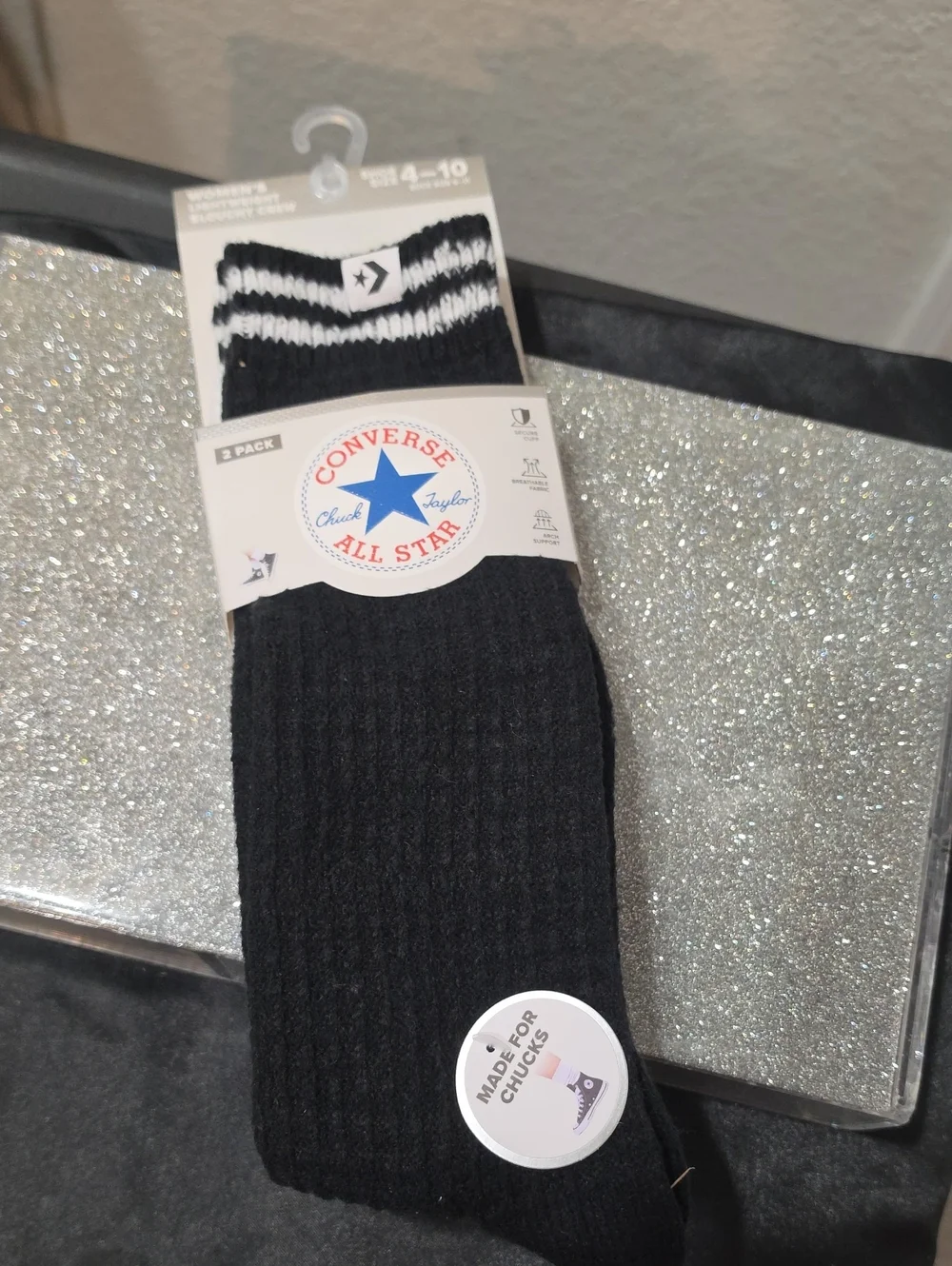 Converse 2- PK Striped Logo Lightweight Slouchy Crew Socks